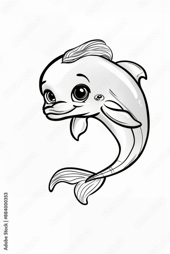 Obraz premium dolphin with mermaid coloring pages, sticker, kawaii, baby, huge eyes 
