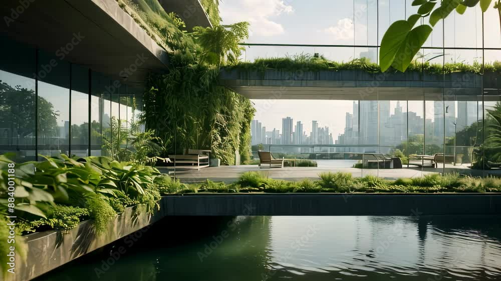 Video animation of modern architectural design featuring an outdoor ...