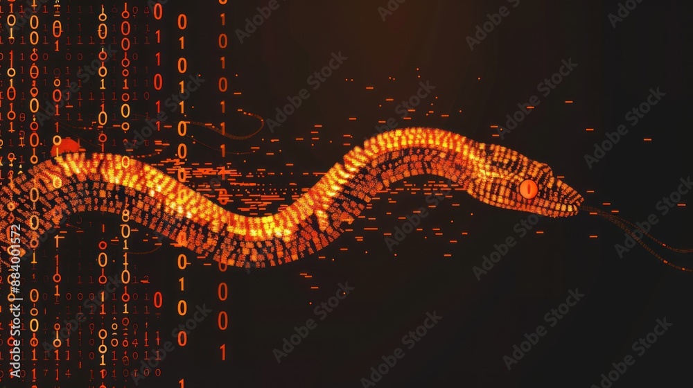 Digital Snake Made of Binary Code. Digital Snake Made of Binary Code.