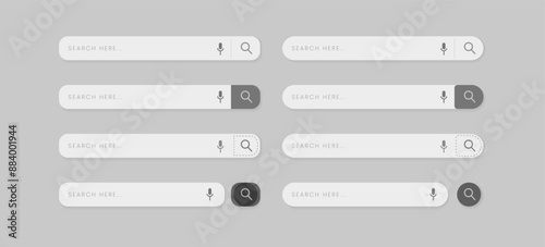 Set of search address and navigation bars with obtuse and rounded corners. Search Bar for ui, design and website.