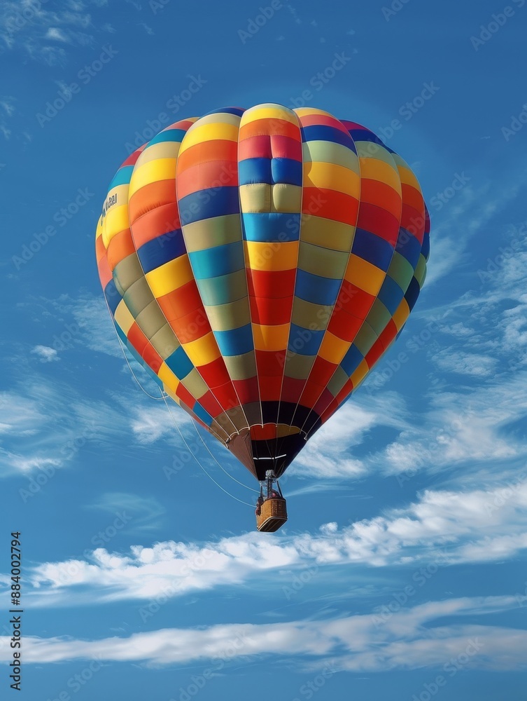 colorful hot air balloon, blue skies, sparse clouds, National Geographic photography colorful hot air balloon, blue skies, sparse clouds, National Geographic photography