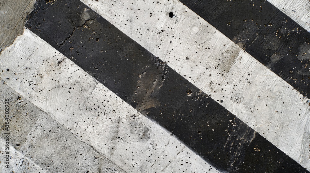 Fototapeta premium Close-up view of textured concrete with black diagonal stripes