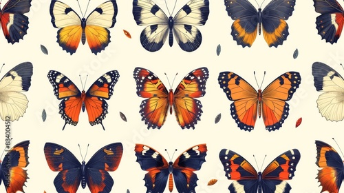 Detailed and Colorful Butterfly Species Seamless Pattern photo