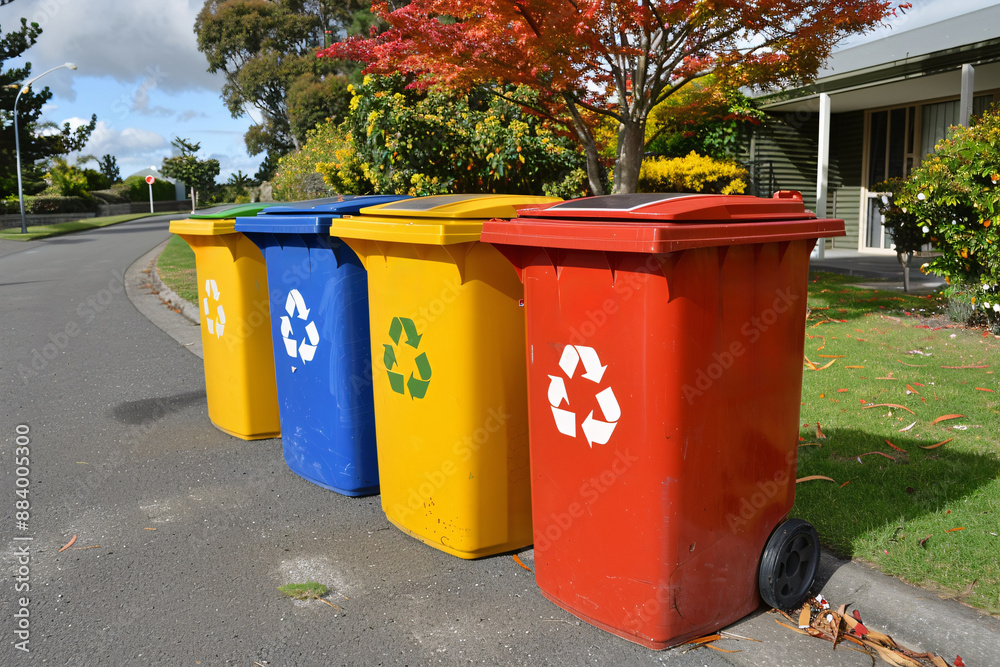Recycling bins. Colorful trash cans in a row. Recycling concept. Garbage recycling . cleaning ecoligy concept
