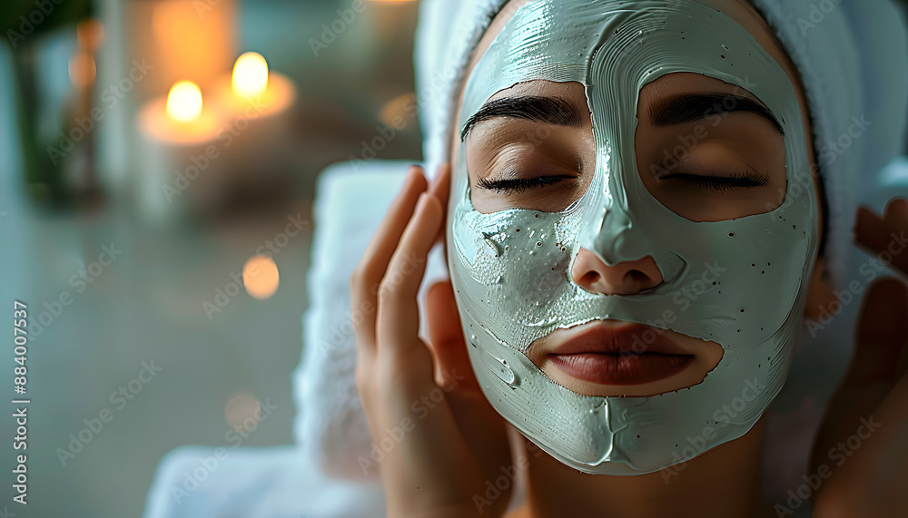 Woman in mask on face in spa beauty salon Woman in mask on face in spa beauty salon