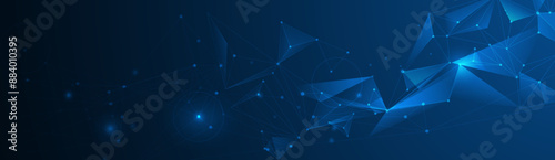 Vector Abstract molecule, internet network connection design for web site. Network Connected lines and dots, technology on blue background. Digital data, communication, science and futuristic concept