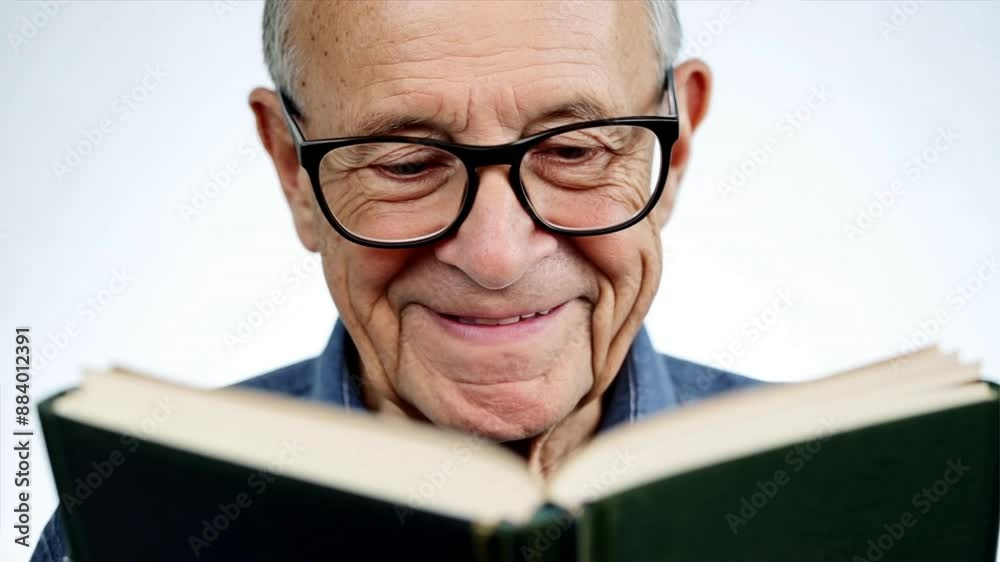 Senior person reading a book and smiling Senior person reading a book and smiling