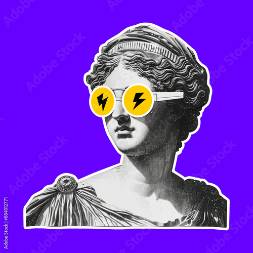 Greece modern woman face collage element, Retro antique girl modern collage element, Greek portrait fashion print. Generative AI