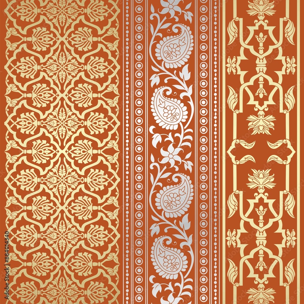 wedding card design, traditional paisley floral pattern , royal India	