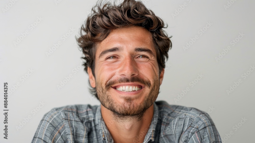 Portrait of a smiling young man with curly hair and beard Portrait of a smiling young man with curly hair and beard