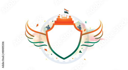 Independence day of india template design with Red fort, tricolor flag and glorious India.
