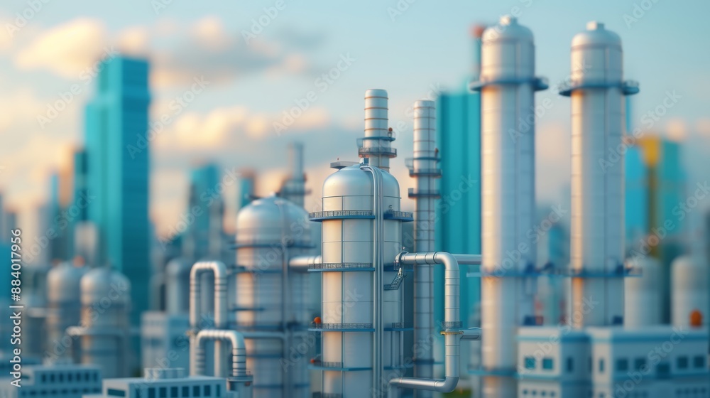 Fototapeta premium A futuristic cityscape featuring a massive natural gas plant integrated with high-tech buildings