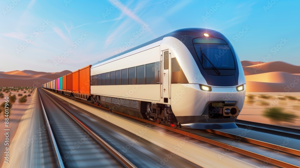 Naklejka premium A futuristic high-speed cargo train powered by clean energy