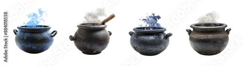 Set of a witch boiling cauldron, isolated on transparent background
 photo