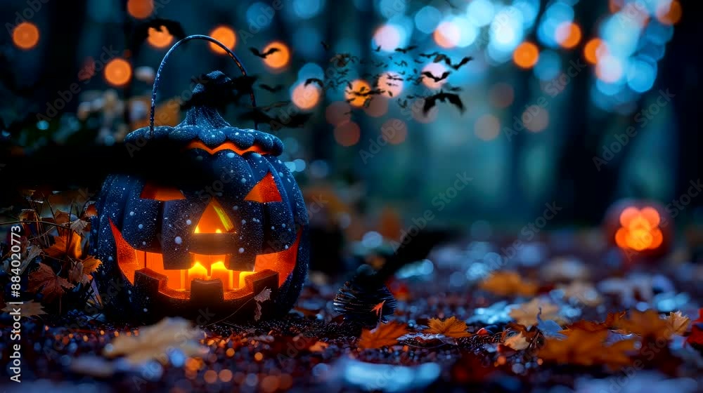 halloween Lantern mini Frame wood with landscape home halloween decorations. Seamless looping time-lapse virtual 4k video animation background halloween Lantern mini Frame wood with landscape home halloween decorations. Seamless looping time-lapse virtual 4k video animation background