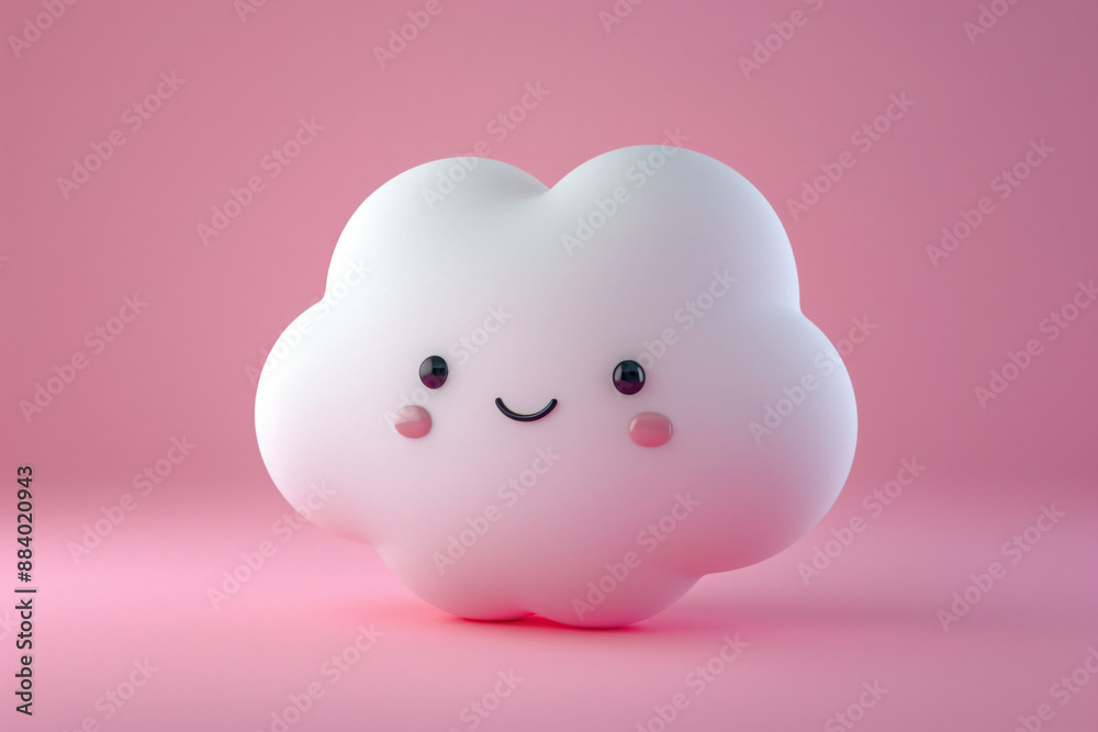Cute Cartoon Cloud with Smiling Face on Pink Background. Cute Cartoon Cloud with Smiling Face on Pink Background.