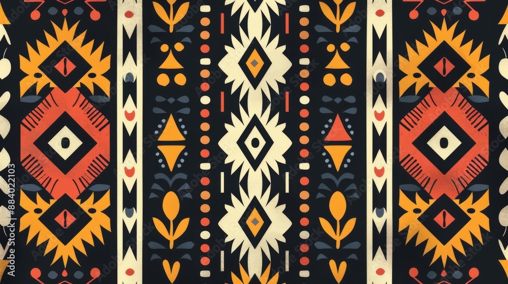 Abstract seamless pattern with tribal motifs in warm colors Abstract seamless pattern with tribal motifs in warm colors