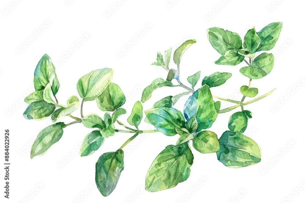Fototapeta premium Herbaceous Delight: Watercolor Illustration of Aromatic Oregano and Marjoram