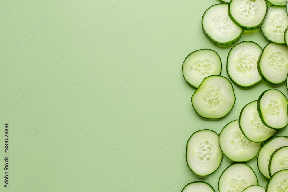 Cucumber Slices on Green Background. Cucumber Slices on Green Background.