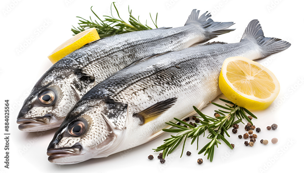 Sea bass fich isolated on white background with clipping path and full depth of field Sea bass fich isolated on white background with clipping path and full depth of field