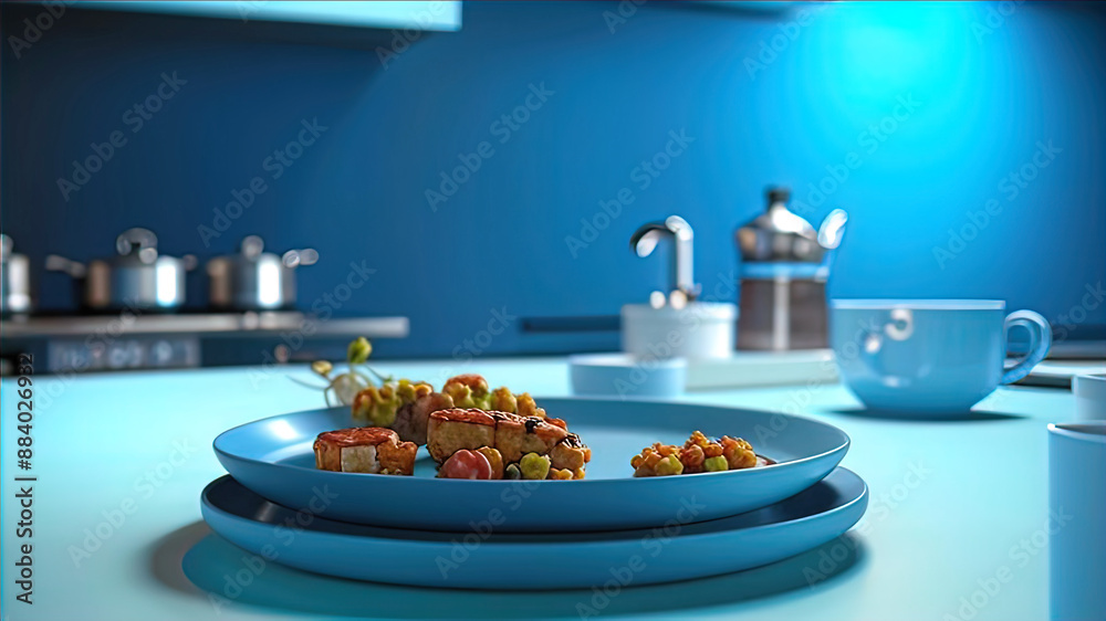 empty clean plates in a modern and bright kitchen empty clean plates in a modern and bright kitchen