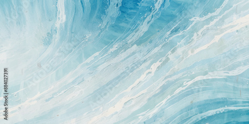 Beautiful soft blue sea water, ocean wave background. Soft blue and white hand printed creative marble texture ocean background.