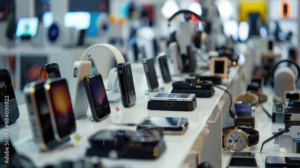 Obraz premium Tech gifts on display at a tech expo with innovative gadgets and devices.
