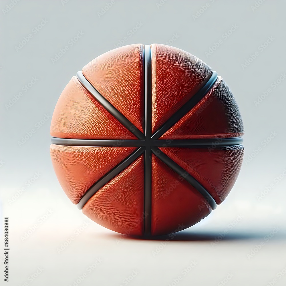 Fototapeta premium A basketball is shown in a close up shot. The ball is orange and black, and it is sitting on a white background