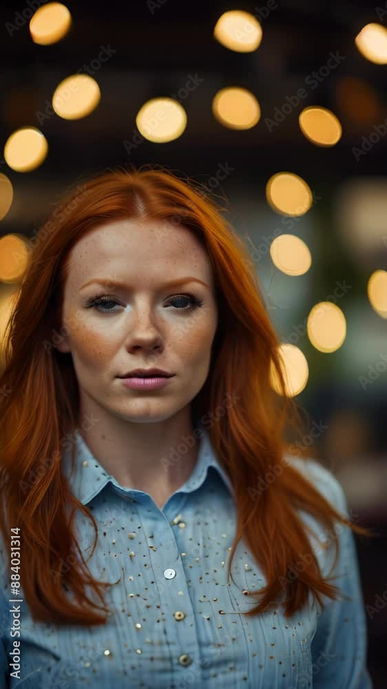 A portrait of a young woman with red hair against a bokeh background A portrait of a young woman with red hair against a bokeh background