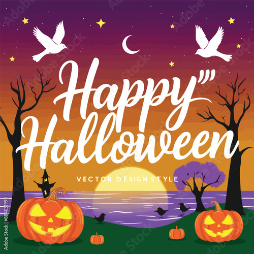 Virtual Halloween Party and Trick or Treat and Costume Contest with moon