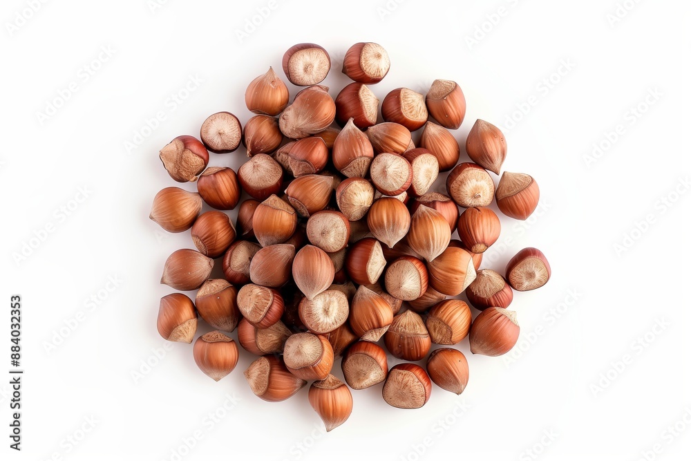 Hazelnuts ground pile in shape circle isolated on white Hazelnuts ground pile in shape circle isolated on white