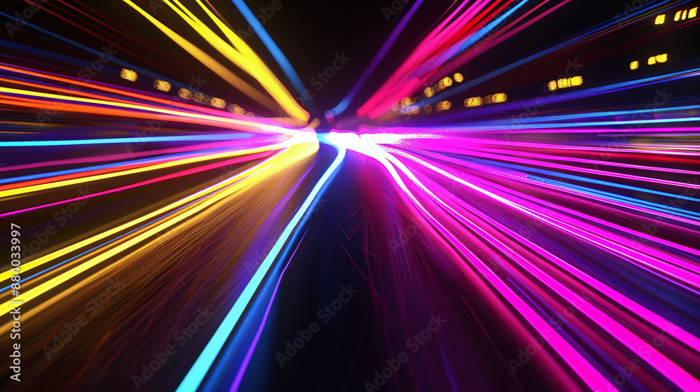 Radiant Multicolored Light Beams Converging in a Dark Abstract Setting Radiant Multicolored Light Beams Converging in a Dark Abstract Setting