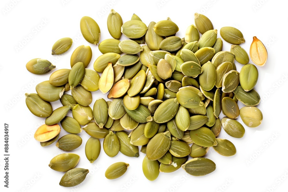 Pumpkin seeds grains isolated on white top view Pumpkin seeds grains isolated on white top view