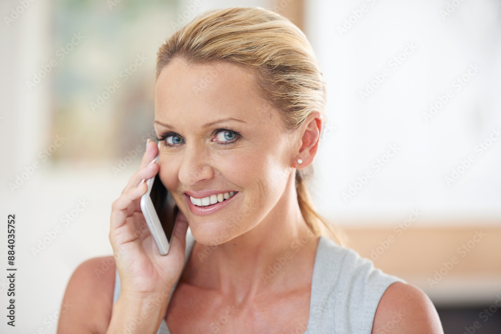 Happy, woman and portrait with phone call in office for discussion, positive feedback and online negotiation. Smile, female person and mobile for contact, conversation and networking at workplace Happy, woman and portrait with phone call in office for discussion, positive feedback and online negotiation. Smile, female person and mobile for contact, conversation and networking at workplace