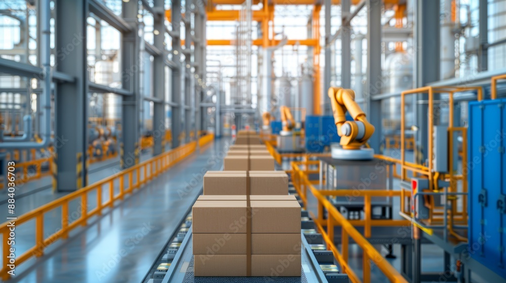 Inside a modern transfer facility, robots and automated systems meticulously handle packages and materials Inside a modern transfer facility, robots and automated systems meticulously handle packages and materials