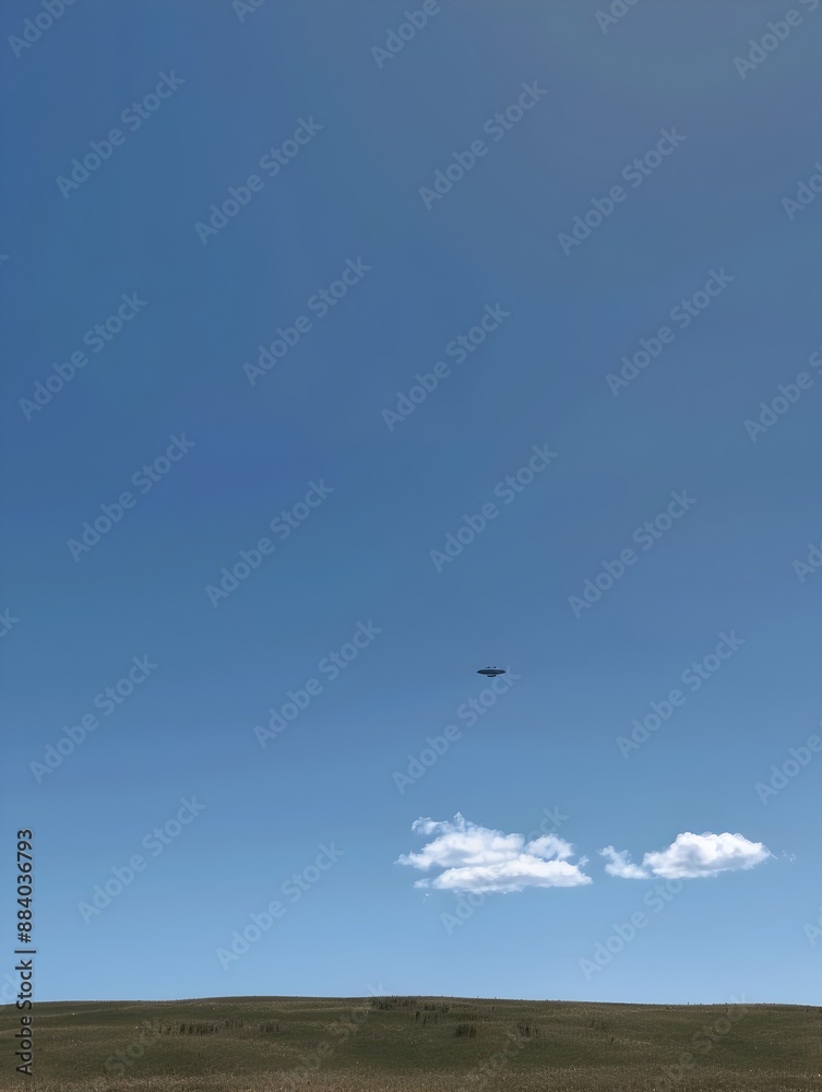 Serene Minimalist 3D Rendered Landscape with UFO in the Sky Serene Minimalist 3D Rendered Landscape with UFO in the Sky