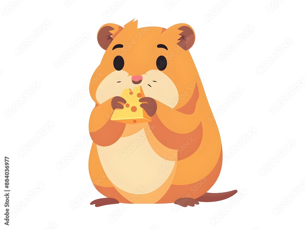 Adorable Hamster Happily Holding a Tiny Piece of Cheese Against Clean White Background Adorable Hamster Happily Holding a Tiny Piece of Cheese Against Clean White Background