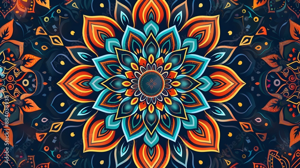 Intricate mandala patterns with vibrant colors and symmetrical designs, perfect for eye-catching and decorative backgrounds. Intricate mandala patterns with vibrant colors and symmetrical designs, perfect for eye-catching and decorative backgrounds.