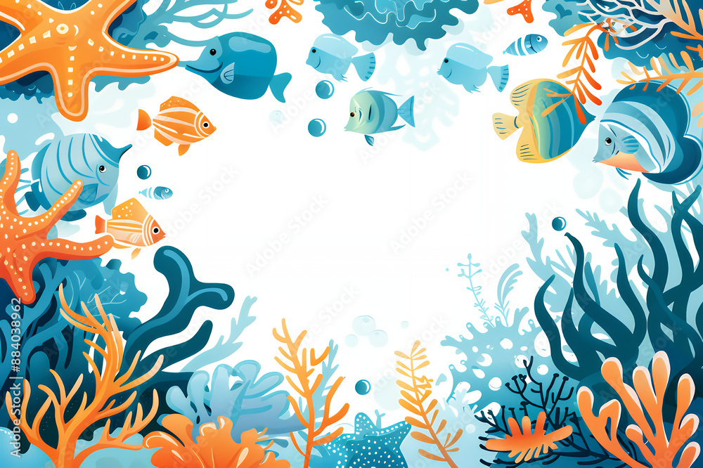 empty frame for text, background ocean and fish kids empty frame for text, background ocean and fish kids