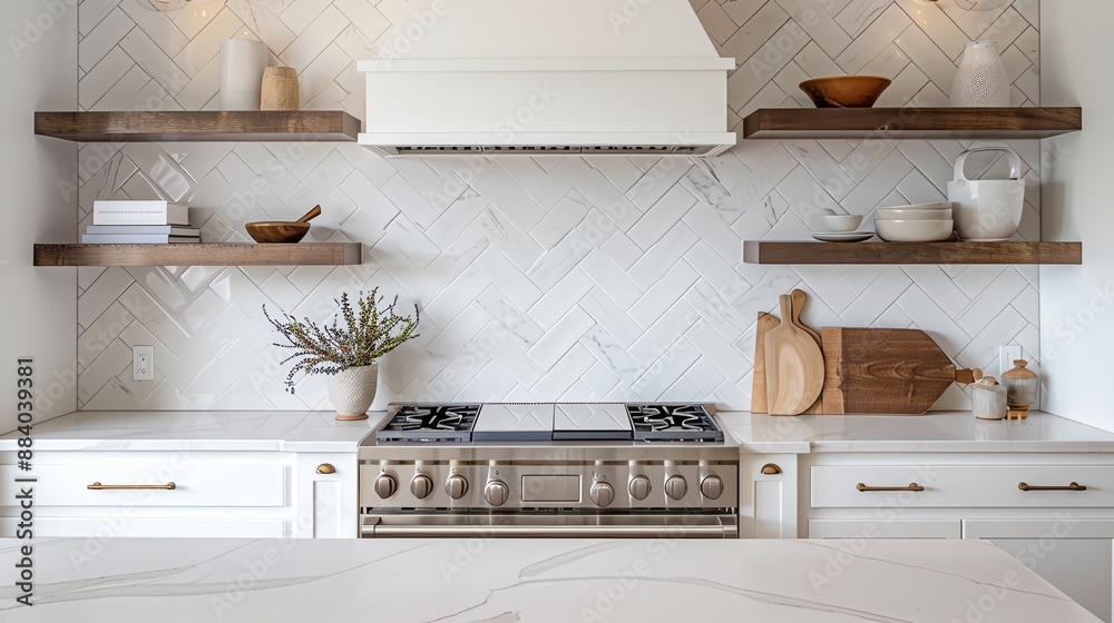 Herringbone tile pattern backsplash