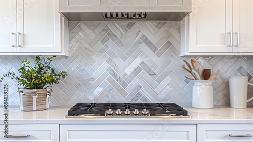 Herringbone tile pattern backsplash