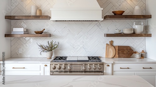 Obraz na płótnie Herringbone tile pattern backsplash w salonie