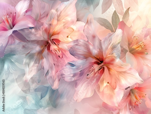 2. Hyper-realistic depiction of gentle bohemian watercolor flowers in pastel shades, perfect for a design template. The Nikon D850 captures the subtle gradients and fine details, creating a dreamy © Sine
