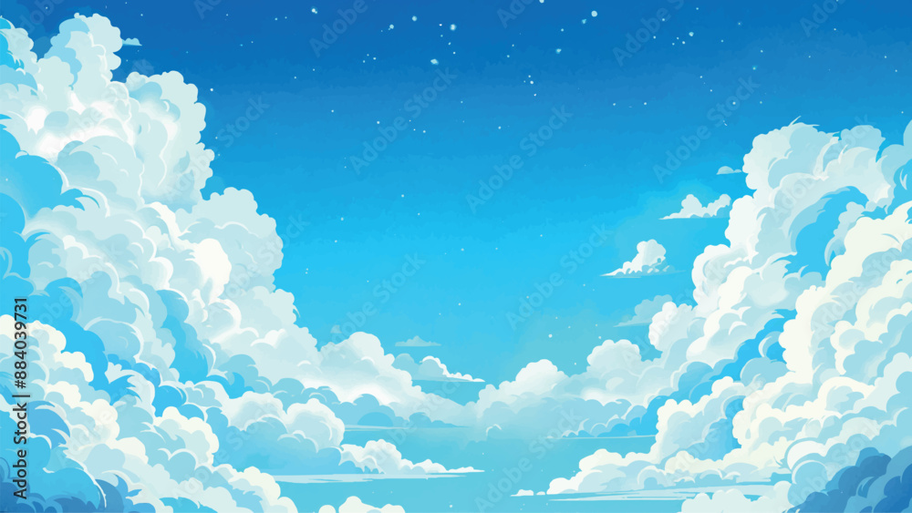 Anime Blue Sky with Clouds Cartoon Background Serene Atmosphere Animated Landscape Peaceful Scene Celestial View Dreamy Illustration Tranquil Sky Environment Clear Day