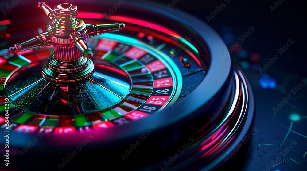 3D Casino Roulette Wheel on Dark Gradient Background: High-Resolution Digital Art Banner 3D Casino Roulette Wheel on Dark Gradient Background: High-Resolution Digital Art Banner