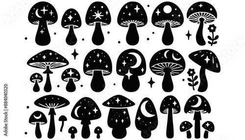 Celestial Mushroom Icons Vector Set
