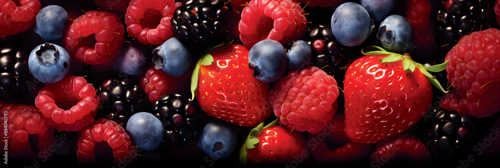 A Colorful Display of Fresh, Juicy Berries - Strawberry, Raspberry, Blackberry and Blueberry A Colorful Display of Fresh, Juicy Berries - Strawberry, Raspberry, Blackberry and Blueberry