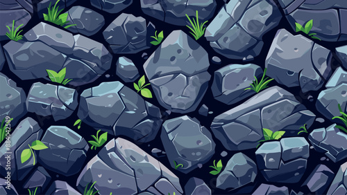 Black Stones Pattern Cartoon Background Adventure Mobile Game Level Illustration Landscape Scenery Flat Design Decorative Elements Game Interface UI Digital Art Vector Graphics