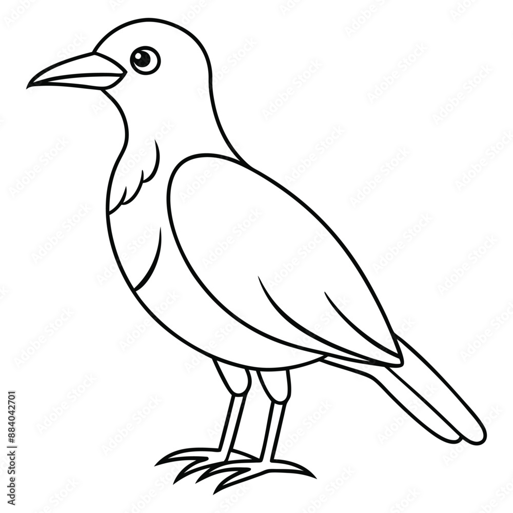 Obraz premium Simple outline drawing of a black bird standing on its legs