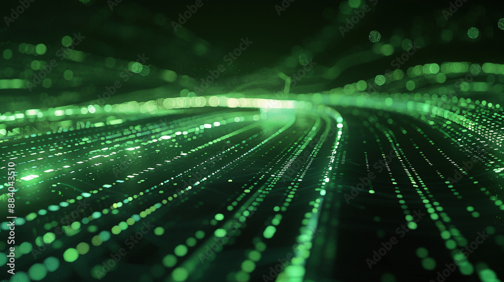 Futuristic Green Light Trails in Abstract Curved Patterns